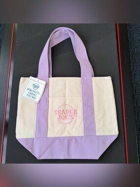 Seasonal Mini Brand New Trader Joe's Lavender Canvas Tote Bag With Tag